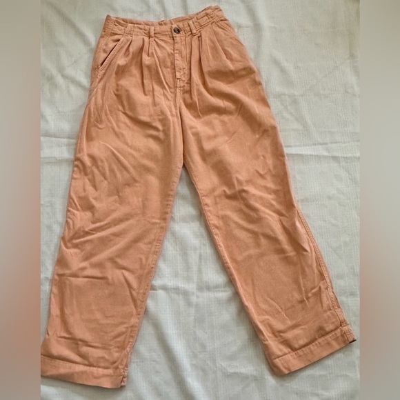 New, Free People Orange Wide Leg Pants High Rise with Pockets Size 2 - Picture 3 of 10